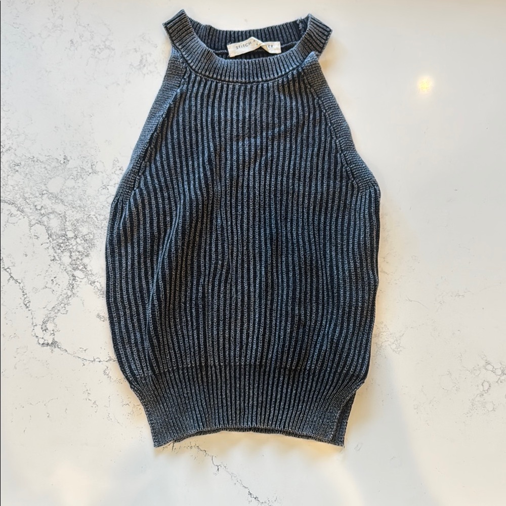 Black and Gray Ribbed Sleeveless Top